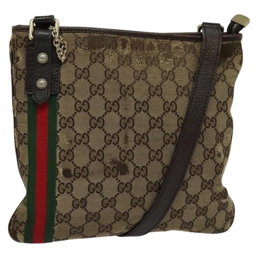 Gucci GG Canvas Web Crossbody Bag Brown